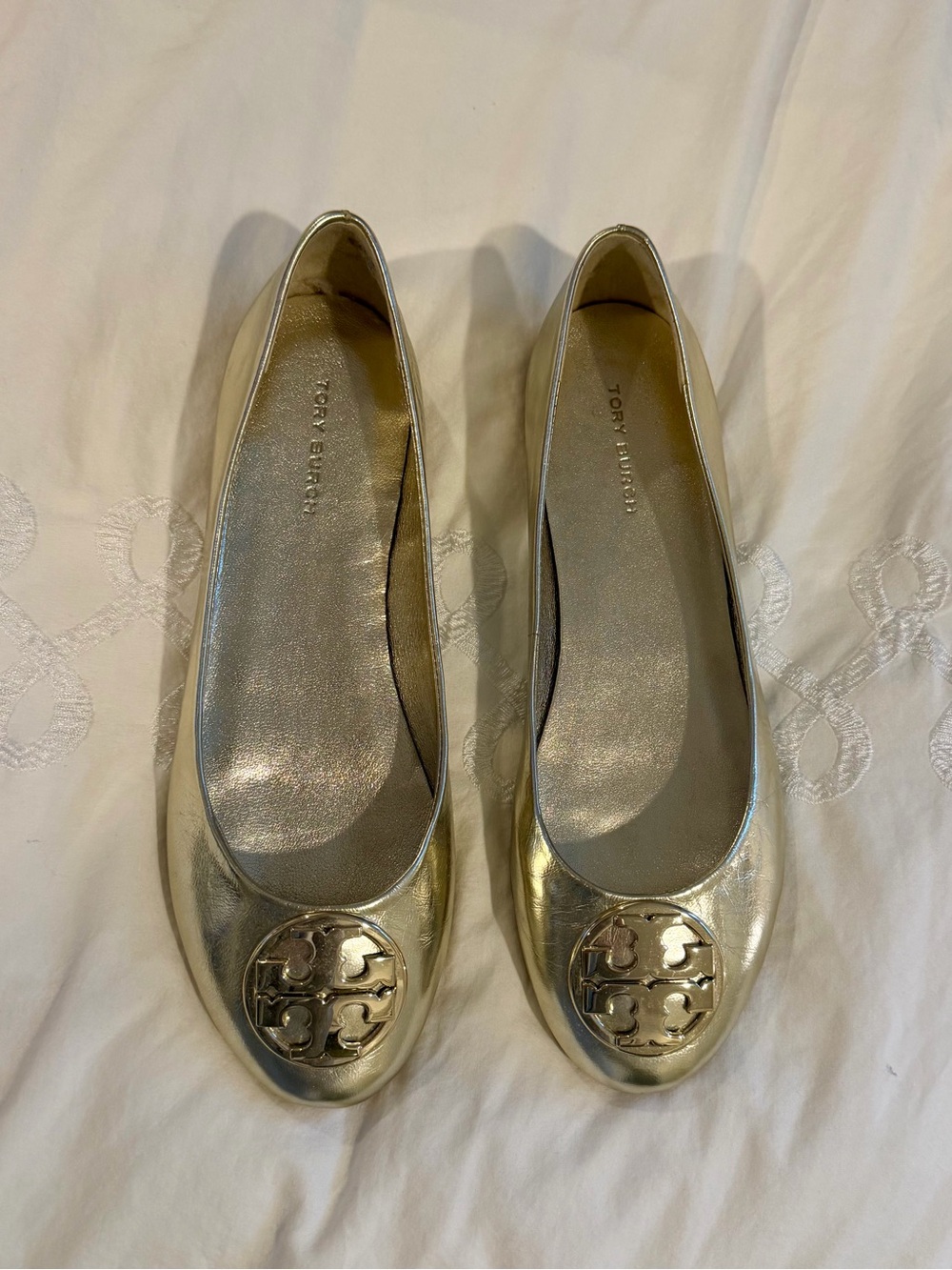 Tory Burch Gold Logo Ballet Flats